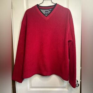 VINTAGE Gap Sweater Mens L Red Sweatshirt Pullover Fleece V Neck Polyester 90s